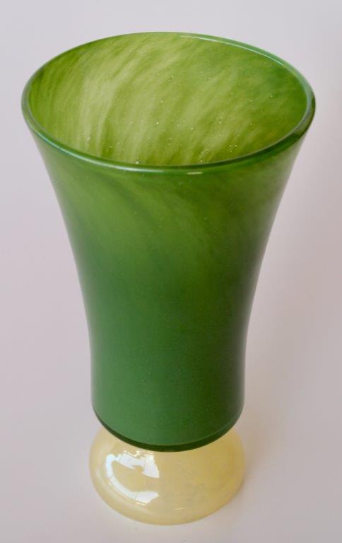 Tall Green & Yellow Glass Vase